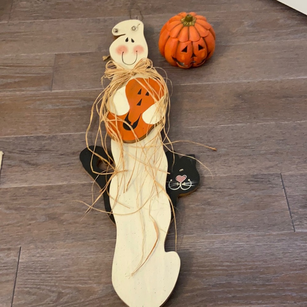 Vintage Ghost Doorhanger and Pumpkin Candle Holder